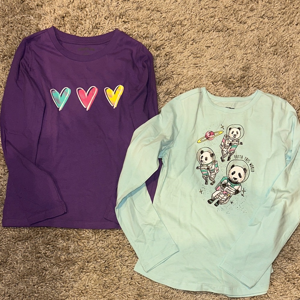 2x Lands End never worn girls graphic tee - long sleeve size medium.